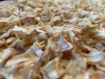 Closeup of dehydrated onion pieces